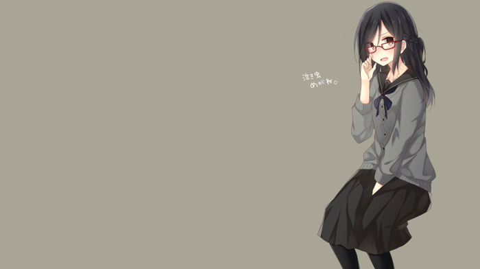 anime girls, original characters, anime, simple background, Yamasuta, black hair, glasses, school uniform