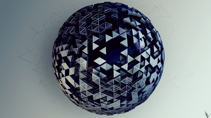 3D, ball, triangle, CGI, sphere, geometry, lines, gradient, render, digital art