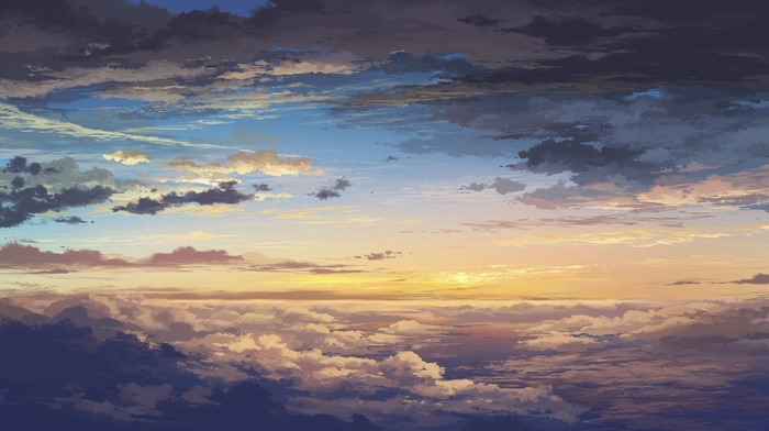 clouds, sky, anime