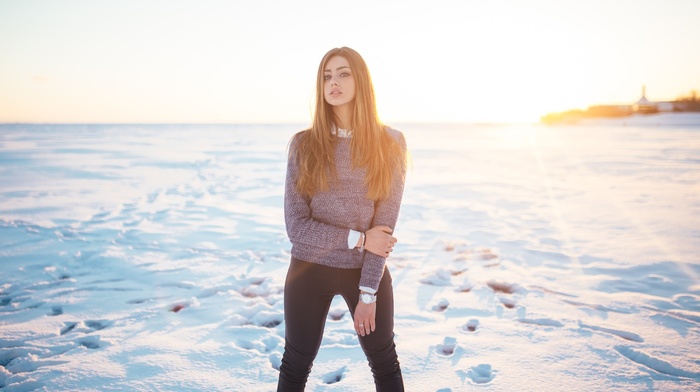 model, girl, Alexa, portrait, snow