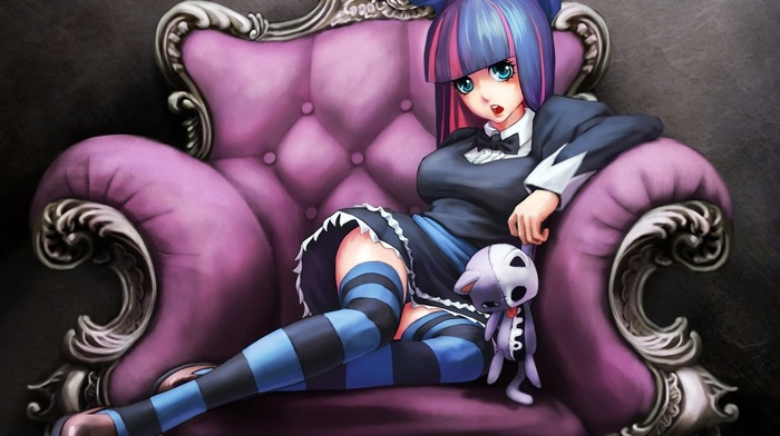 Anarchy Stocking, Panty and Stocking with Garterbelt, chair, anime girls, thigh, highs, stockings