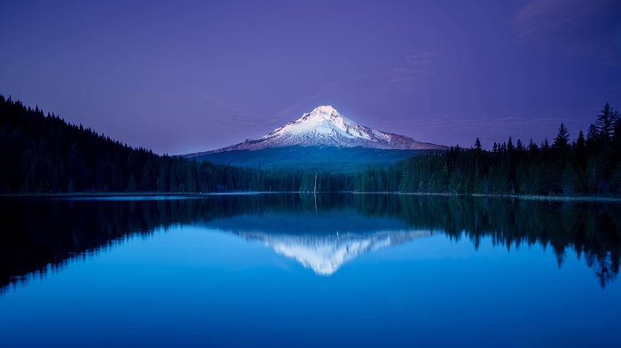 blue, forest, lake, Oregon, reflection, mountain