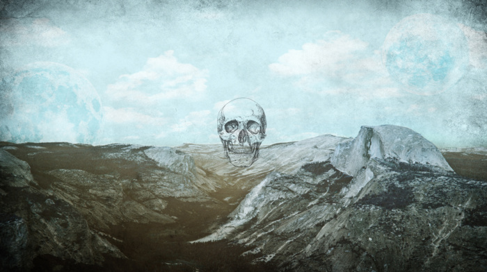 skull, mountain