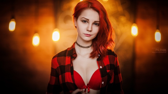 model, open shirt, face, girl, bra, portrait, redhead