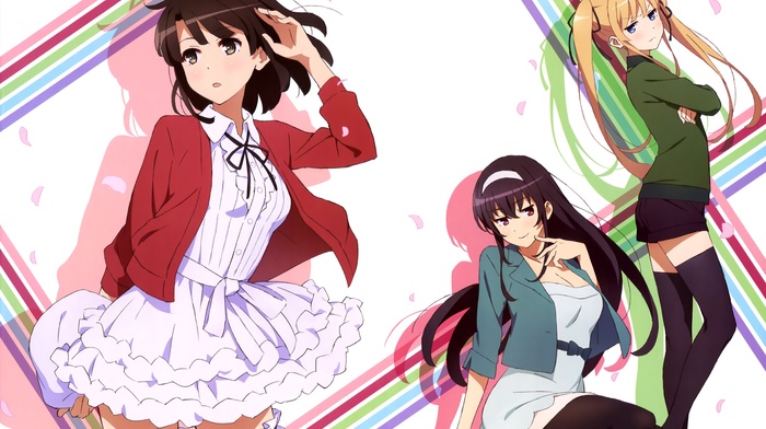 Sawamura Eriri Spencer, Katou Megumi, anime girls, Saenai Heroine no Sodatekata, Kasumigaoka Utaha, thigh, highs