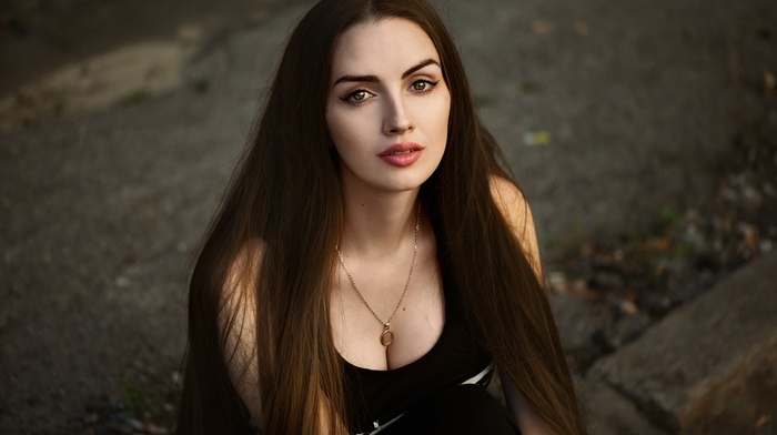 brunette, girl, long hair, face, portrait