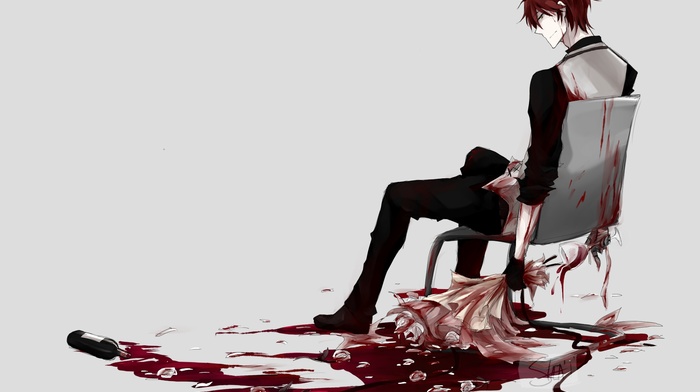 anime, blood, flowers