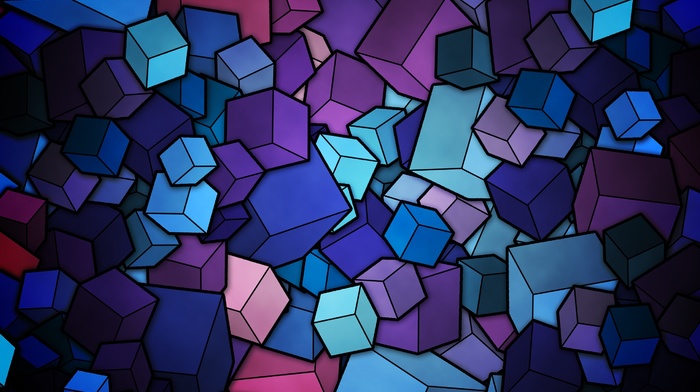 digital art, cube, blue, purple