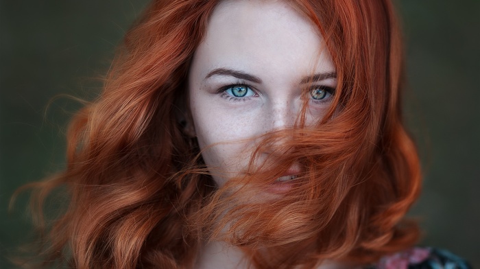 girl, redhead, face, portrait