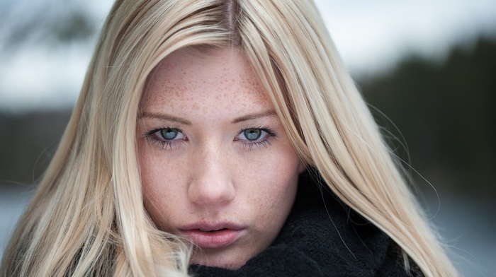 girl, blonde, face, portrait