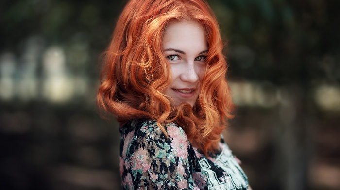 redhead, face, smiling, girl, portrait