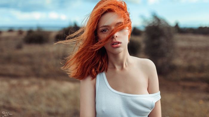 nipples through clothing, girl, redhead, face