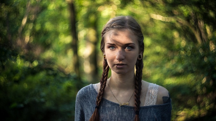 tattoo, portrait, girl, face, braids