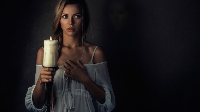 ghost, girl, spooky, candles