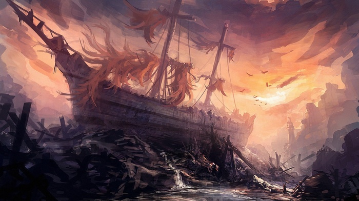 artwork, fantasy art, ship