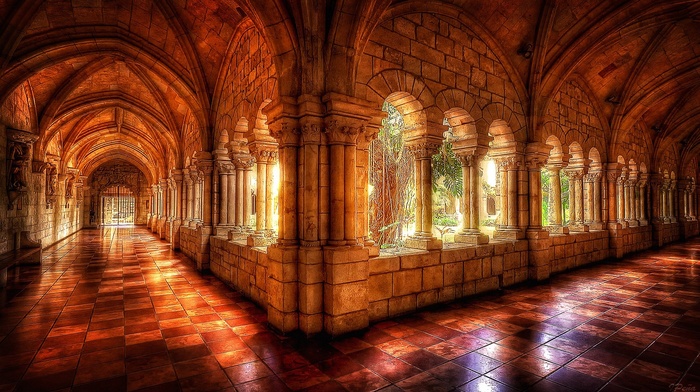 digital art, castle, arch, window