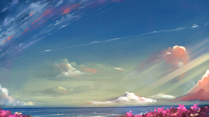 sky, landscape, anime