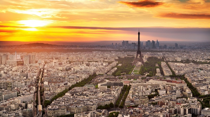 Eiffel Tower, city, France, sunset, cityscape, Paris
