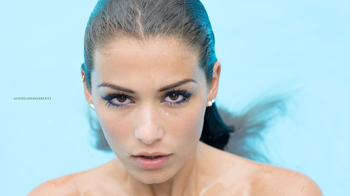 girl, wet body, wet hair, face, portrait, open mouth