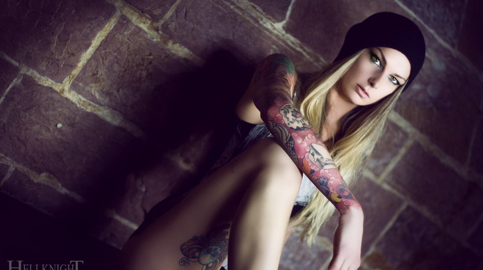 tattoo, blonde, girl, walls