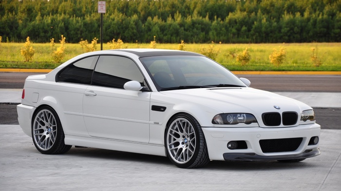 white cars, car, white, BMW M3 E46, BMW