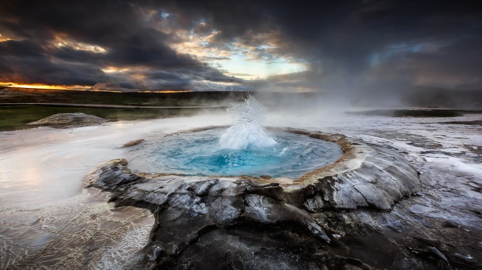 water, mist, clouds, Iceland