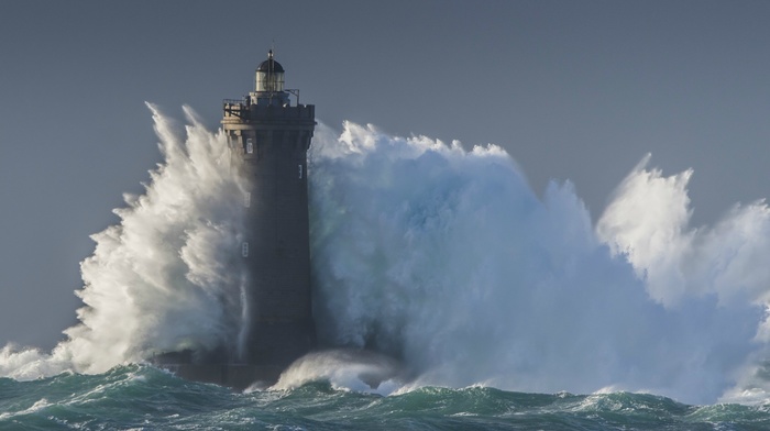 lighthouse, water, waves