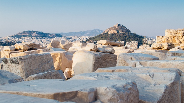 cityscape, hill, Europe, Lycabettus, Athens, clear sky, rock, acropolis, Greece, ruin, landscape