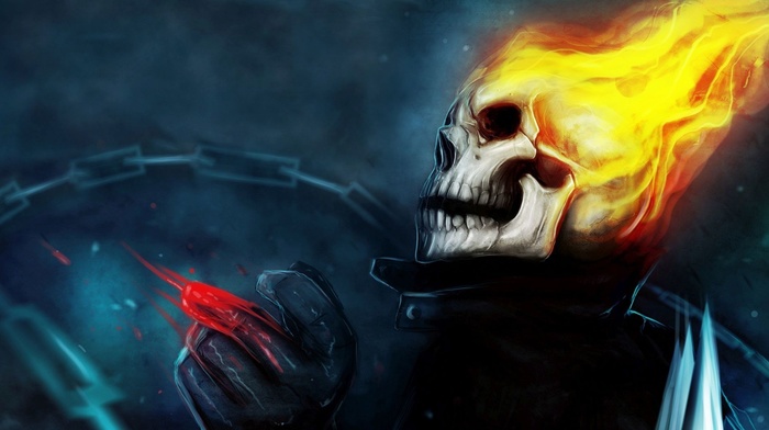 Ghost Rider, fantasy art, artwork, skull