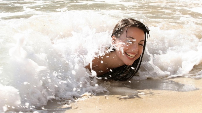 sand, girl, beach, brunette, lorena garcia, sea, water