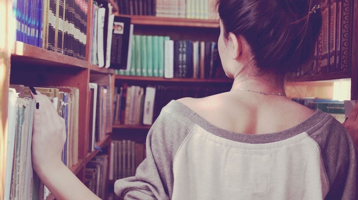 books, girl, library