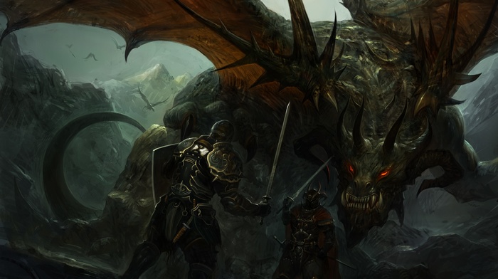 dragon, fantasy art, knights