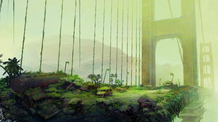 artwork, golden gate bridge, futuristic, apocalyptic