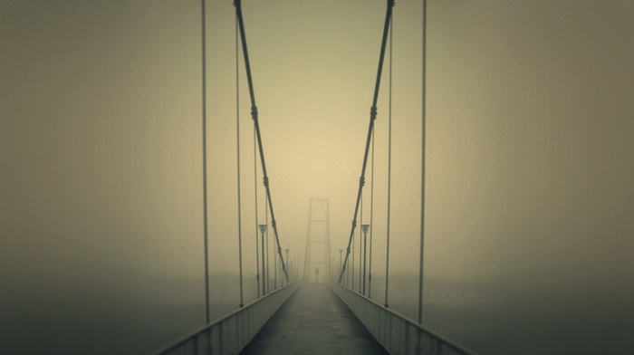 mist, bridge, street light