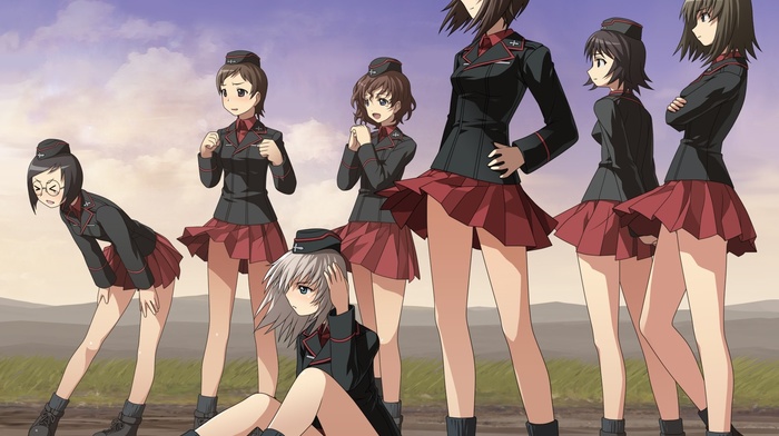 Itsumi Erika, Akaboshi Koume, anime girls, army girl, Nishizumi Maho, skirt, anime, Girls und Panzer