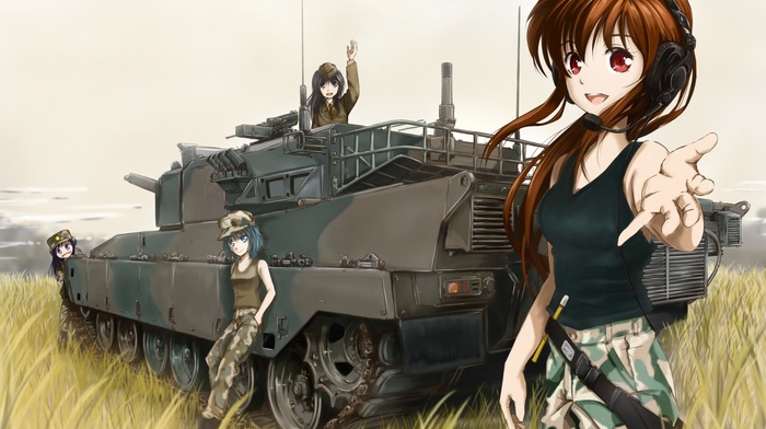 original characters, anime, anime girls, tank top, army girl