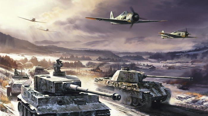 World War II, Germany, Pzkpfw V Panther, Tiger I, aircraft, Focke, Wulf