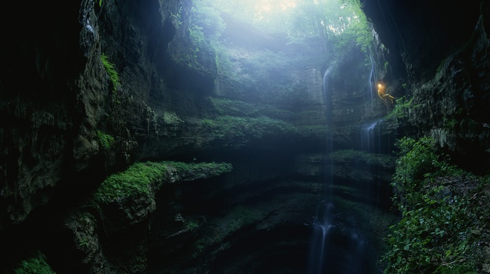 exploring, nature, waterfall