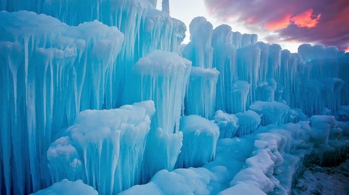 clouds, iceberg, snow, frost, ice, landscape, blue, nature, winter, icicle, sunset