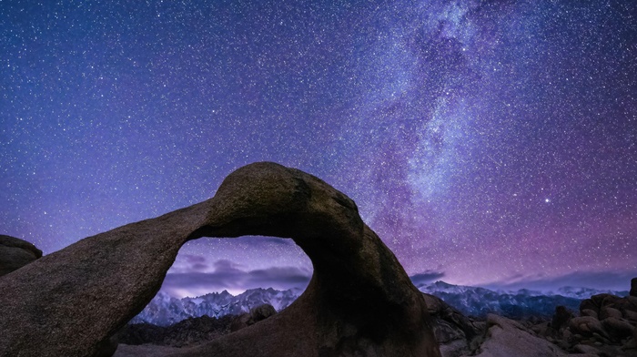 space, long exposure, stone arch