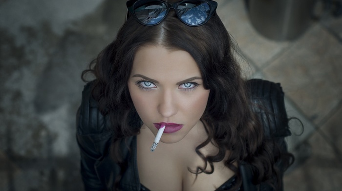 smoking, cigars, face, girl with glasses, girl, portrait