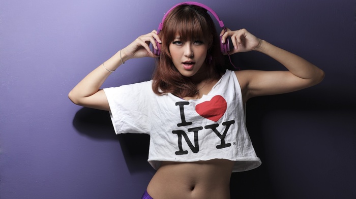 headphones, open mouth, girl, Asian