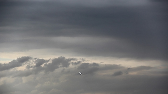 minimalism, aircraft, clouds, sky, airplane, nature, landscape