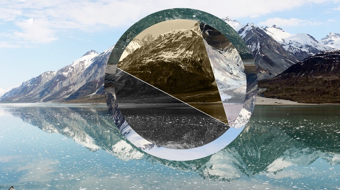 reflection, nature, hill, snowy peak, photo manipulation, mountain, snow, water, lake, polyscape