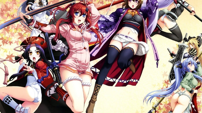 weapon, Yagyuu Juubei, Tokugawa Sen, anime girls, Sanada Yukimura, artwork, Hyakka Ryouran Samurai Girls