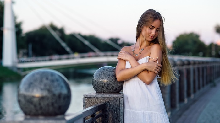 dress, blonde, girl, closed eyes