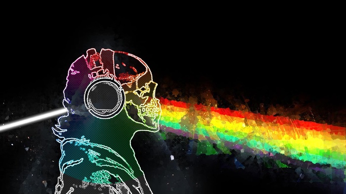 Prisma, music, skull and bones, pink floyd, rainbows