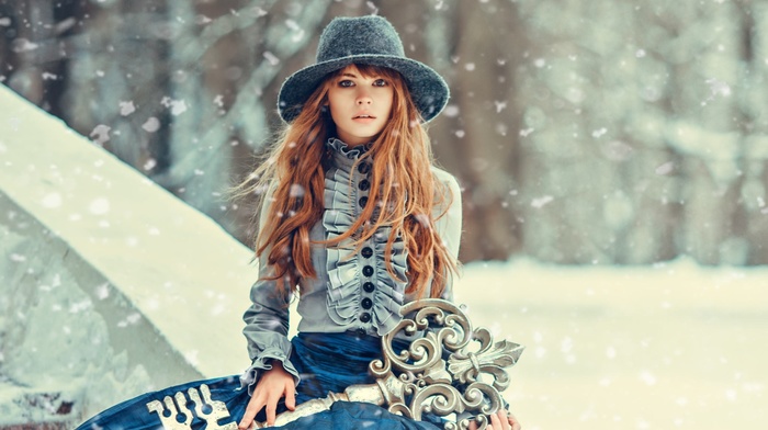snow, girl, Anastasia Scheglova, sitting