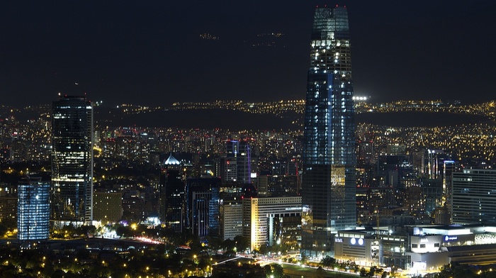 cityscape, architecture, metropolis, landscape, Santiago de Chile, night, lights, modern, skyscraper, urban, building