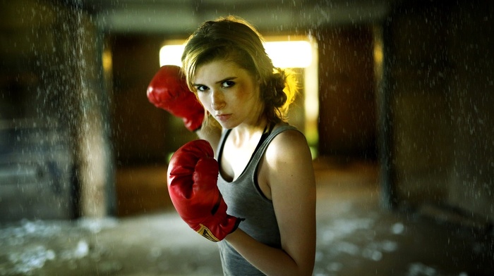 model, girl, boxing gloves